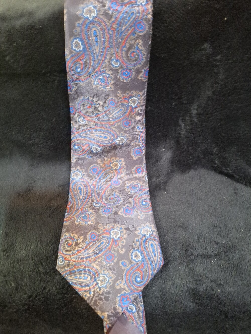 Paisley Satin Tie in Navy with Red & Blue Accents - Picture 4 of 10